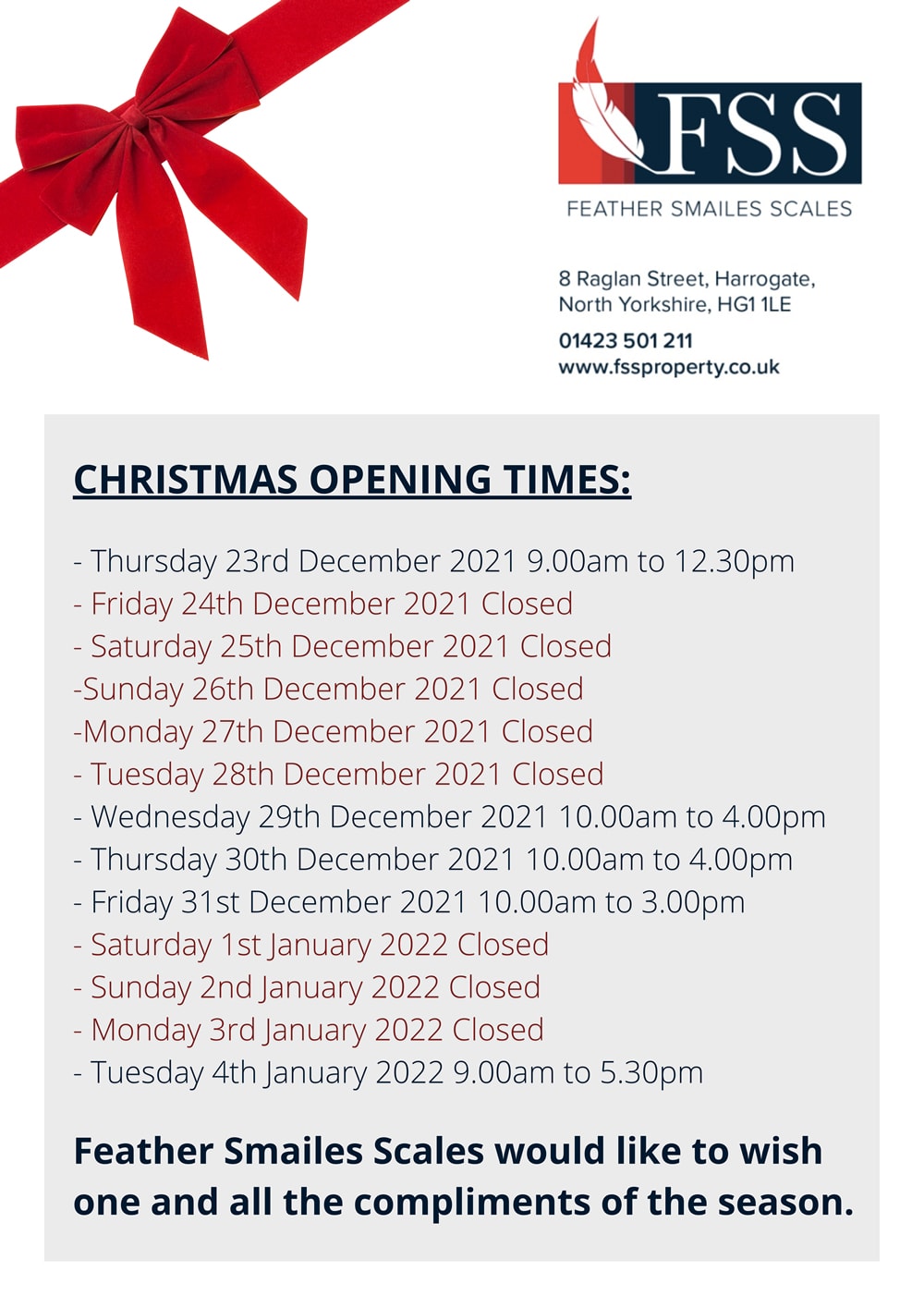 Xmas Opening Times